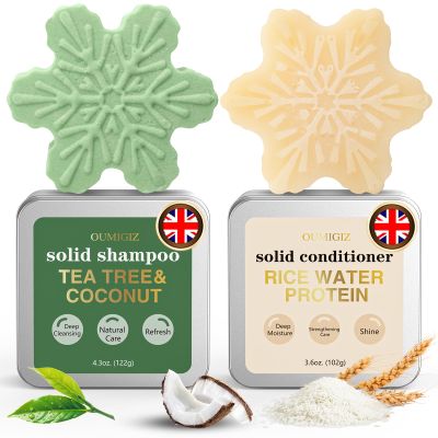 OUMIGIZ Tea Tree Clarifying Shampoo Bar & Rice Water Protein Conditioner Bar, Shampoo Bars and Conditioner Set for Women Men, Paraben, Silicone & Sulfate Free, Hair Care for All Hair Types - 2 pack