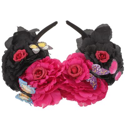 Healifty Halloween Hair Band Peony Rose Flower Headband Red Black Womens Party Hair Accessories for Halloween Costume and Festival