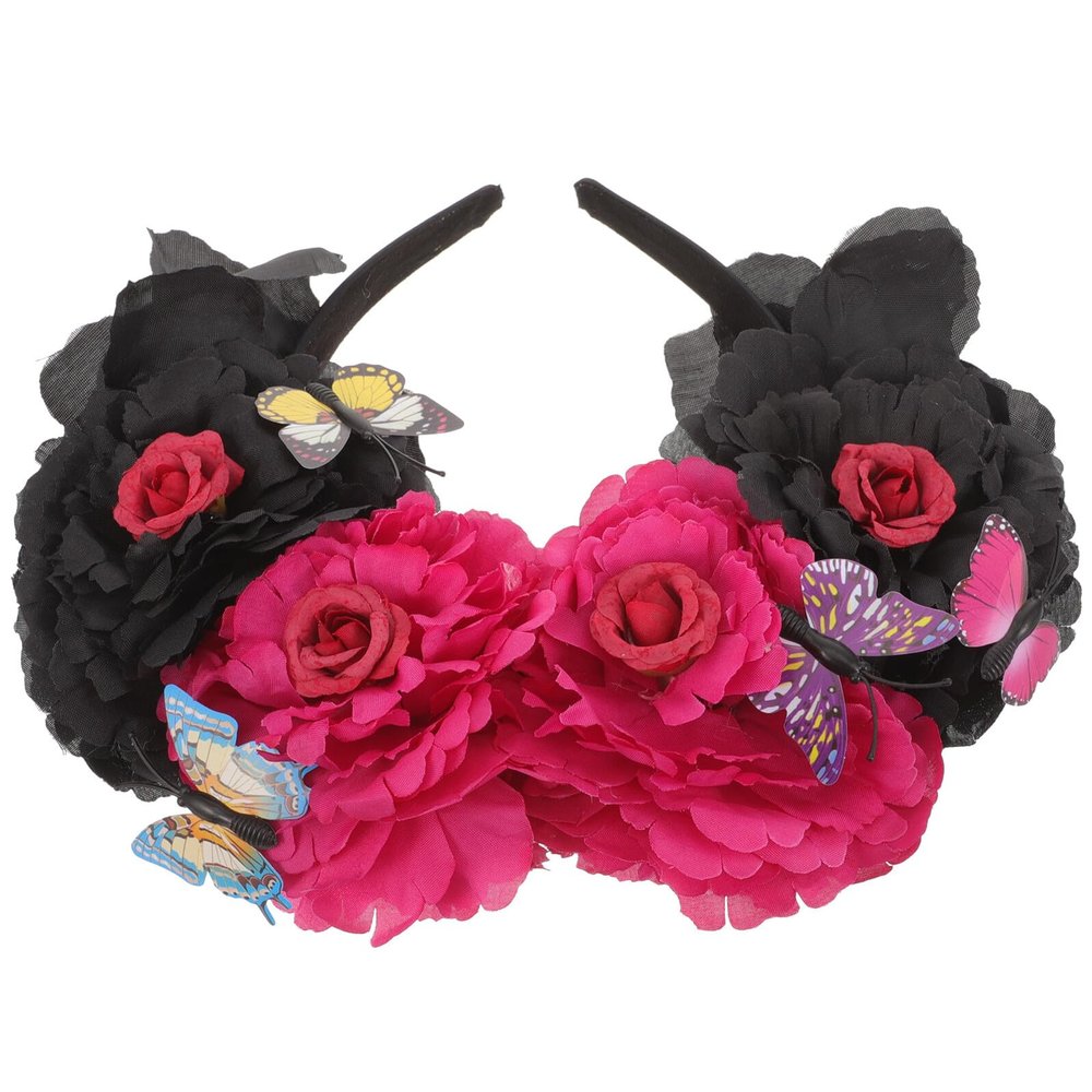 Healifty Halloween Hair Band Peony Rose Flower Headband Red Black Womens Party Hair Accessories for Halloween Costume and Festival