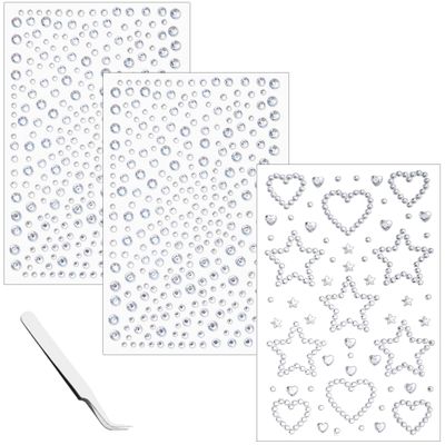 VVPESCA Clear Face Gems Self-Adhesive Hair Jewels, Bling Heart Star Jewels for Makeup, Festival Stick on Gems Rhinestones Stickers, Face Glitter Rave Accessories for Women Girls