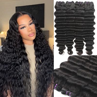 Loose Deep Wave Bundles Human Hair 4 Bundles 28 28 28 28 Inch 100% Unprocessed Brazilian Virgin Human Hair Bundles Loose Deep Wave 4 Bundles Can Be Dyed and Bleached Natural Black Color