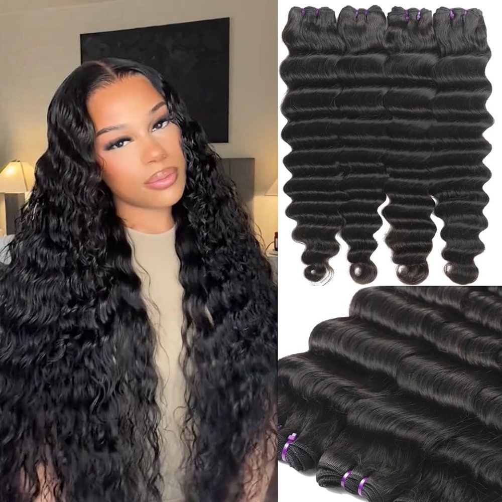Loose Deep Wave Bundles Human Hair 4 Bundles 28 28 28 28 Inch 100% Unprocessed Brazilian Virgin Human Hair Bundles Loose Deep Wave 4 Bundles Can Be Dyed and Bleached Natural Black Color