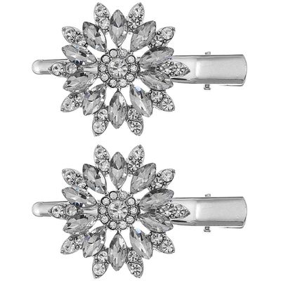 DONFAMDS Rhinestones Hair Clip Set 2 Pieces Floral Crystal Hair Barrettes for Women Bridal Styling Side Bang Alligator Clips Everyday Use