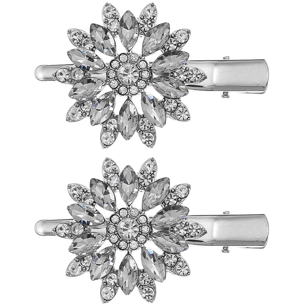 DONFAMDS Rhinestones Hair Clip Set 2 Pieces Floral Crystal Hair Barrettes for Women Bridal Styling Side Bang Alligator Clips Everyday Use