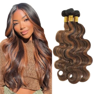 BilltiiWW P1B30 Black and Light Brown Body Wave Hair Bundles For Women
