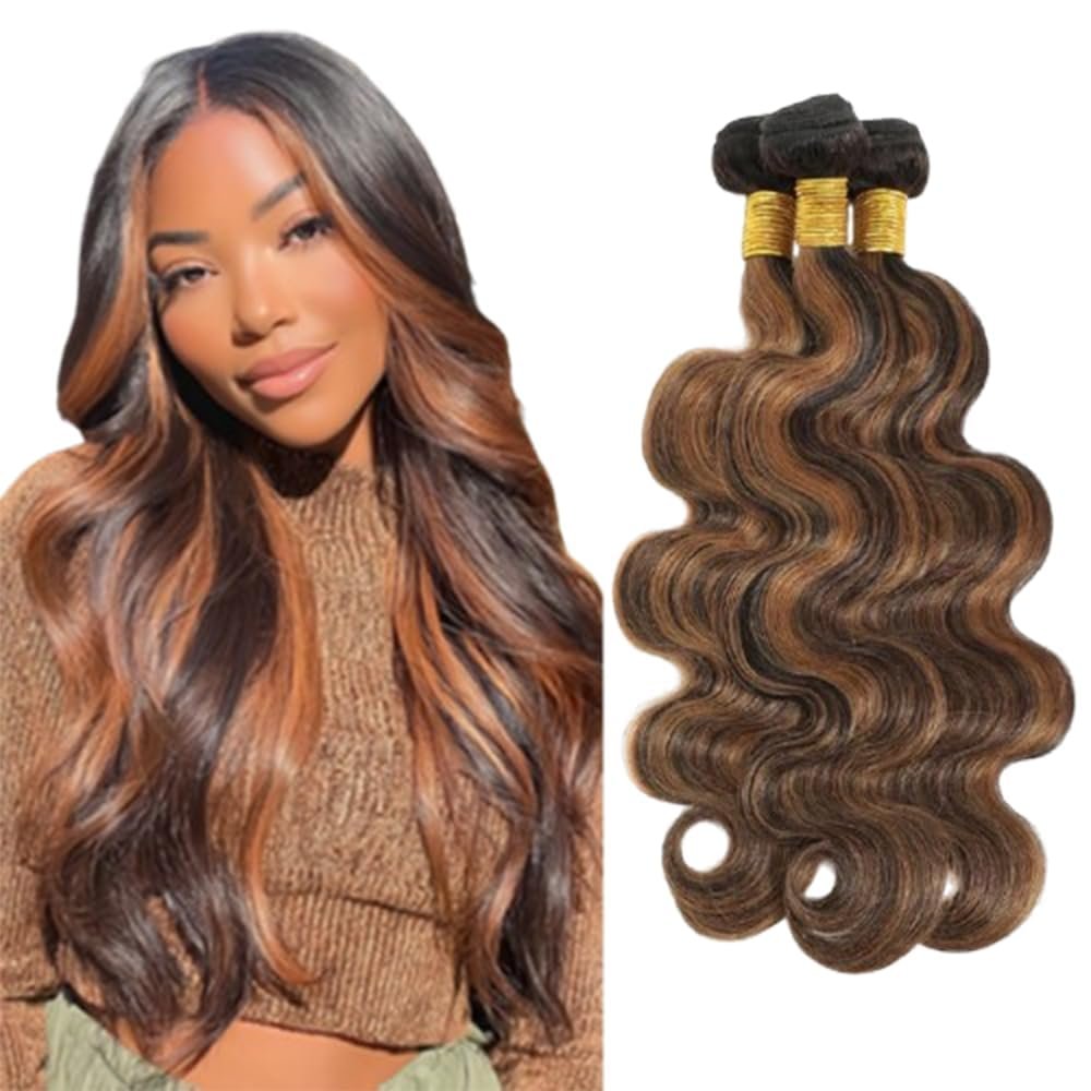 BilltiiWW P1B30 Black and Light Brown Body Wave Hair Bundles For Women