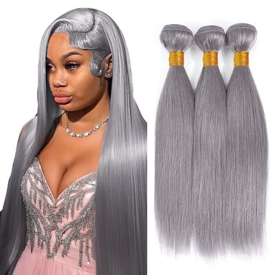 28 30 32 Inch Gray Bundles Straight 3 Bundles Human Hair Brazilian Remy Hair 50 Grams/Bundle 10A Grade Unprocessed Virgin Hairs Silver Grey Color Straight Bundle Weaves Extensions