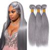 28 30 32 Inch Gray Bundles Straight 3 Bundles Human Hair Brazilian Remy Hair 50 Grams/Bundle 10A Grade Unprocessed Virgin Hairs Silver Grey Color Straight Bundle Weaves Extensions view 1