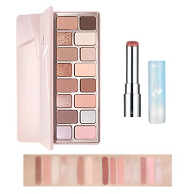 Cheeryep Qianyan Cosmetics Set, Floating Life 16-Color Eyeshadow Palette with True Tone Pigment, Underflow Layer Crystal Film Solid Lip Gloss, Matte Pearl Smoky (F, Eyeshadow + Lipstick)