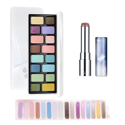 Cheeryep Qianyan Cosmetics Set, Floating Life 16-Color Eyeshadow Palette with True Tone Pigment, Underflow Layer Crystal Film Solid Lip Gloss, Matte Pearl Smoky (H, Eyeshadow + Lipstick)