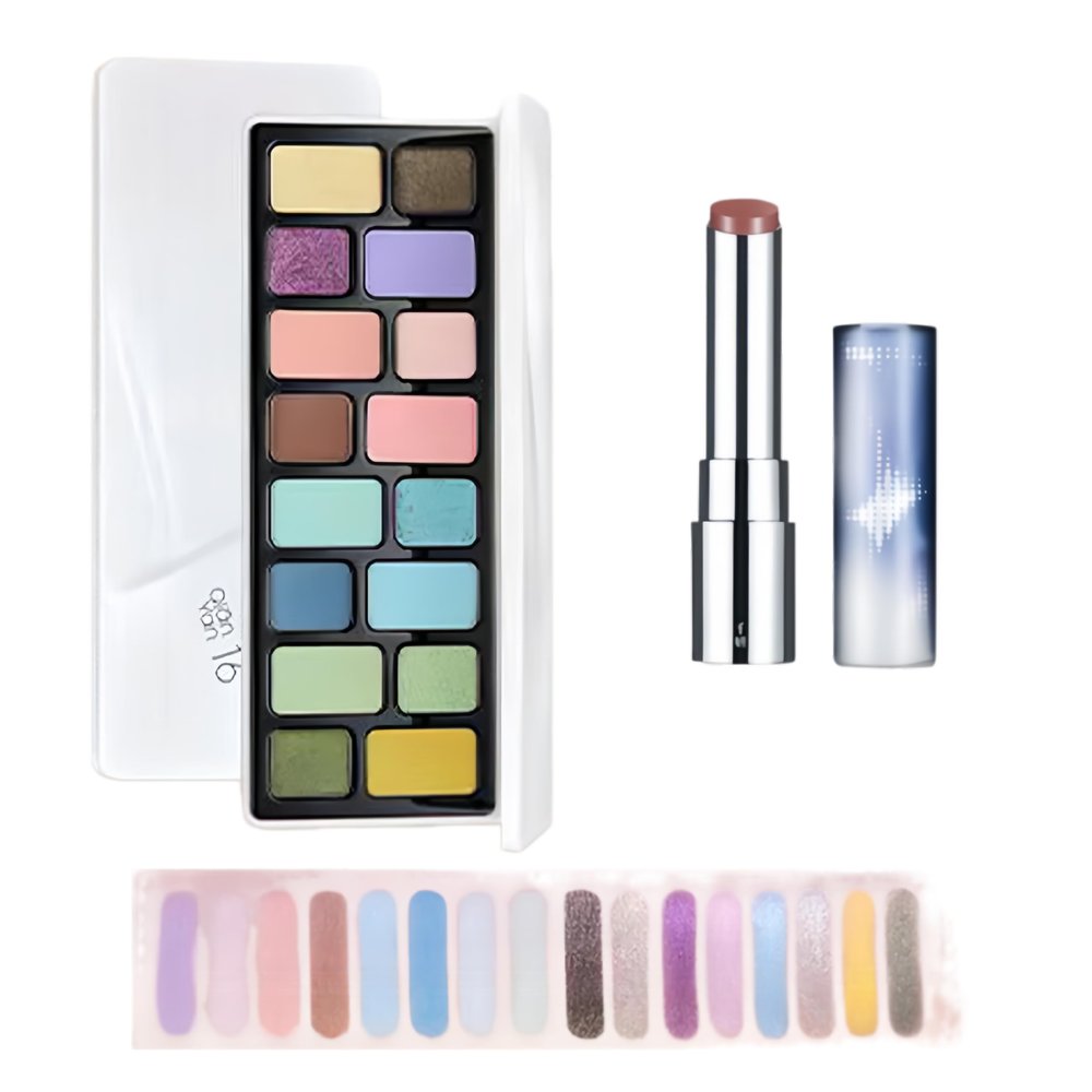 Cheeryep Qianyan Cosmetics Set, Floating Life 16-Color Eyeshadow Palette with True Tone Pigment, Underflow Layer Crystal Film Solid Lip Gloss, Matte Pearl Smoky (H, Eyeshadow + Lipstick)