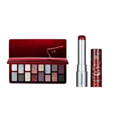 Cheeryep Qianyan Cosmetics Set, Floating Life 16-Color Eyeshadow Palette with True Tone Pigment, Underflow Layer Crystal Film Solid Lip Gloss, Matte Pearl Smoky (A, Eyeshadow + Lipstick)
