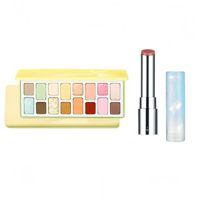 Cheeryep Qianyan Cosmetics Set, Floating Life 16-Color Eyeshadow Palette with True Tone Pigment, Underflow Layer Crystal Film Solid Lip Gloss, Matte Pearl Smoky (J, Eyeshadow + Lipstick)
