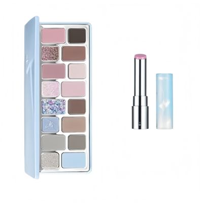 Cheeryep Qianyan Cosmetics Set, Floating Life 16-Color Eyeshadow Palette with True Tone Pigment, Underflow Layer Crystal Film Solid Lip Gloss, Matte Pearl Smoky (G, Eyeshadow + Lipstick)