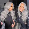 Gray Body Wave Clip in Hair Extensions - 24 Inch Real Remy Silver Human Hair, 120g 7pcs, Grey Body Wave Clip ins Hair Extensions for Women view 2