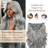 Gray Body Wave Clip in Hair Extensions - 24 Inch Real Remy Silver Human Hair, 120g 7pcs, Grey Body Wave Clip ins Hair Extensions for Women view 3