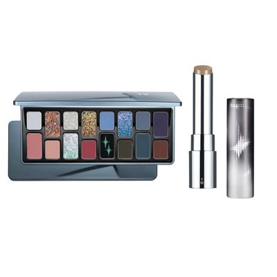 Cheeryep Qianyan Cosmetics Set, Floating Life 16-Color Eyeshadow Palette with True Tone Pigment, Underflow Layer Crystal Film Solid Lip Gloss, Matte Pearl Smoky (D, Eyeshadow + Lipstick)