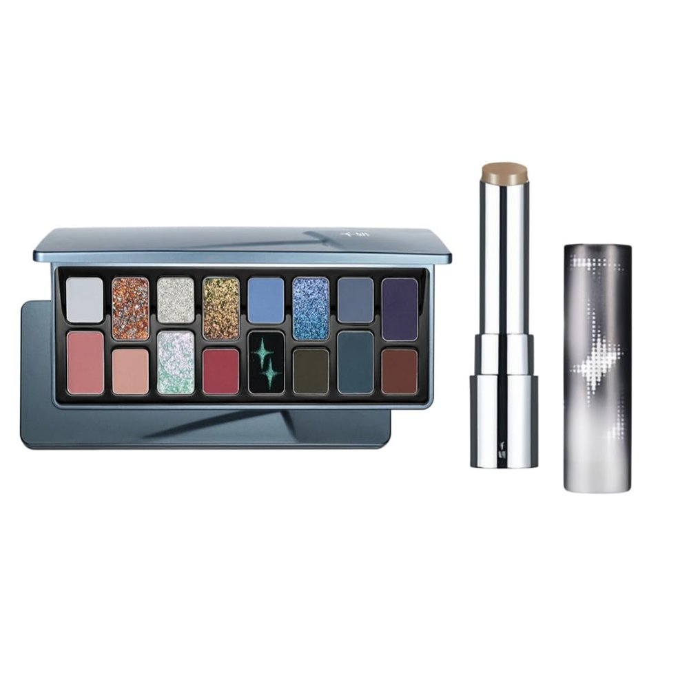 Cheeryep Qianyan Cosmetics Set, Floating Life 16-Color Eyeshadow Palette with True Tone Pigment, Underflow Layer Crystal Film Solid Lip Gloss, Matte Pearl Smoky (D, Eyeshadow + Lipstick)