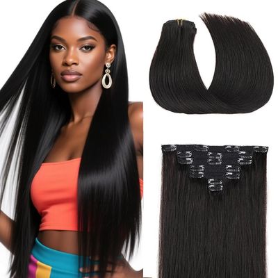 #1B Straight Clip in Hair Extensions Real Human Hair, 20 Inch 120g/7Pcs,Full Shine Remy Human Hair,Natural Black Clip ins Brazilian Virgin Human Hair Extensions