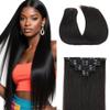 #1B Straight Clip in Hair Extensions Real Human Hair, 20 Inch 120g/7Pcs,Full Shine Remy Human Hair,Natural Black Clip ins Brazilian Virgin Human Hair Extensions view 1