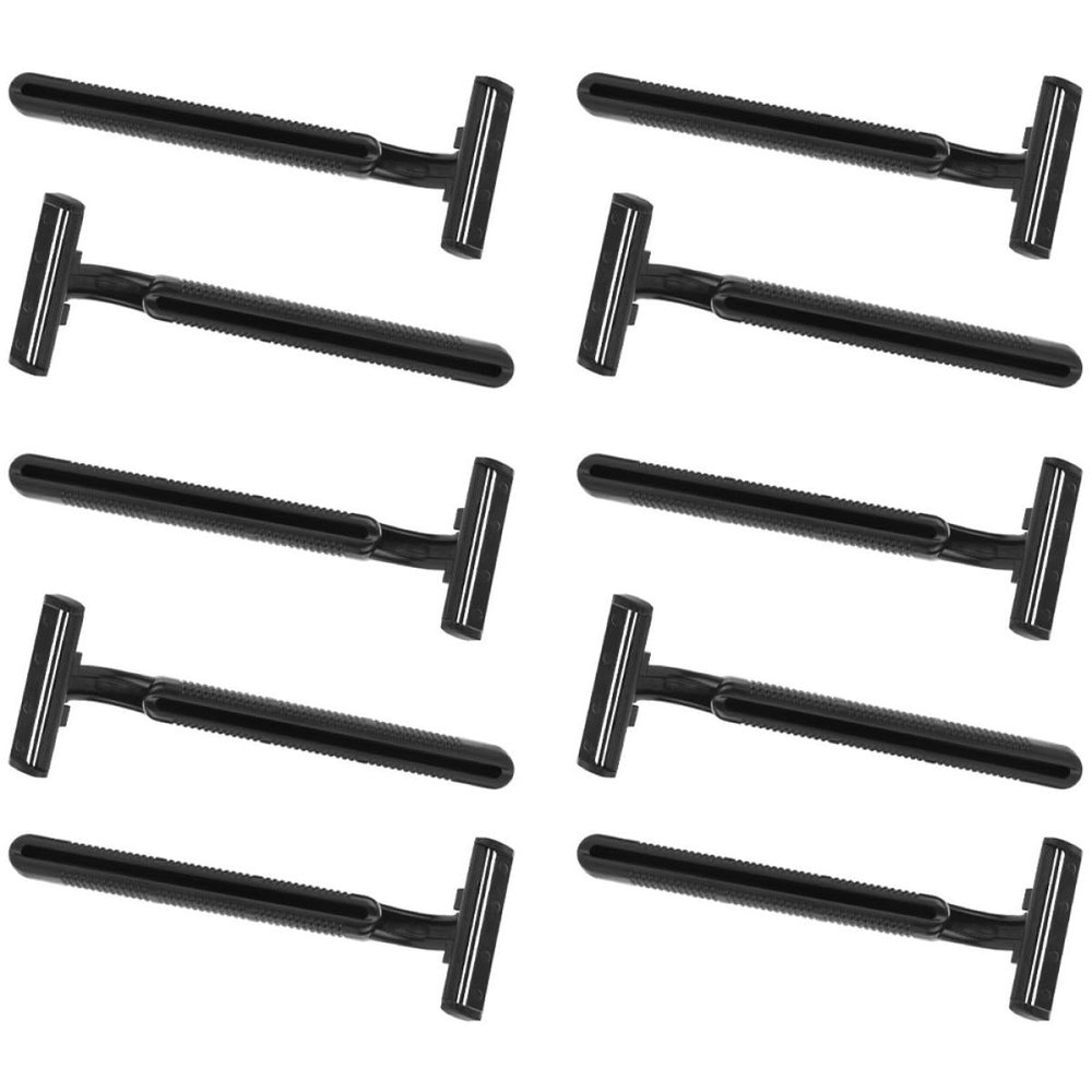 IDEANATEGRATE 10pcs Disposable Double-layer Carbon Steel Hair Trimmer Razors for Women Waterproof Body and Arm Hair Removal Shaver Black Grip for Sensitive Skin