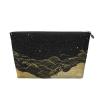 Entemne Golden Black Kanagawa Waves Small Makeup Bag For Women, Waterproof Pvc Leather Travel Cosmetic Organizer Pouch, Portable Train Case Purse For Handbag, Girls Gift view 1