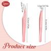 2 PCS Tweezers for Lashes, Pink Lash Tweezer Extensions, Metal Eyelash Tweezer with Diamond Fiber Grip for Volume Classic Eyelash Extension view 2