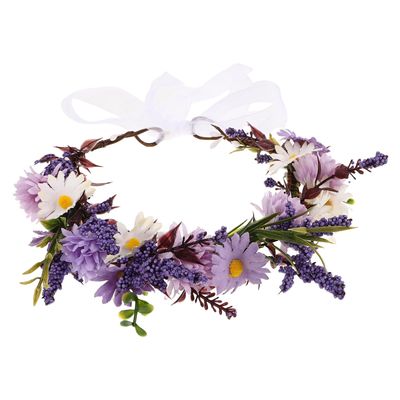 VICASKY Bridal Flower Garland Headband Handmade Floral Crown Hairpiece for Wedding Bridesmaid Flower Girl Hair Accessory Light Purple Small Daisy Wreath