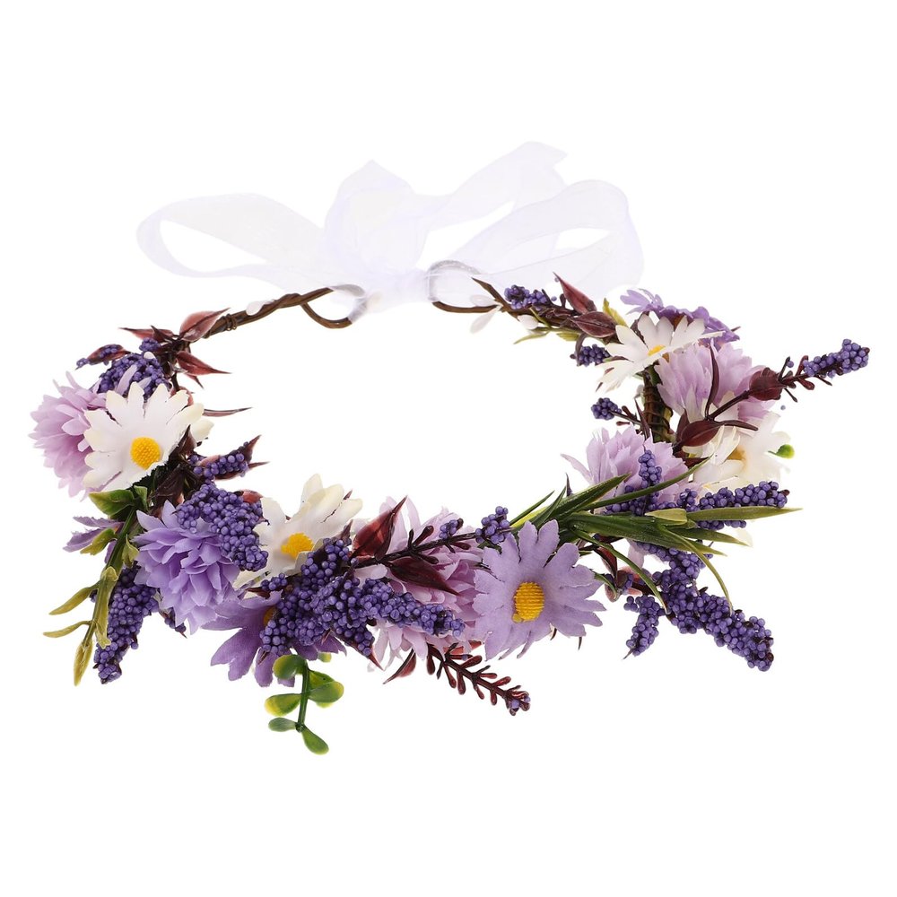 VICASKY Bridal Flower Garland Headband Handmade Floral Crown Hairpiece for Wedding Bridesmaid Flower Girl Hair Accessory Light Purple Small Daisy Wreath