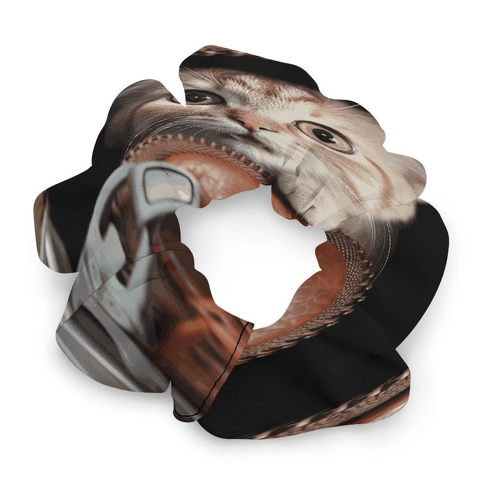 Cat Peeks Out of Zippered Leather Pocket Scrunchie Elastic Hair Bands Ponytail Holders Softer Than Silk Scrunchies No Damage Hair Ties Frizz Free Gentle Stylish Scrunchies for Women