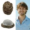 Toupee for Men Real Human Hair Piece All Pu Hair Replacement System for Men Transparent Thin Skin Mens Toupee Hairpiece Natural Hairline #710 Very Light Brown+10% Gray-100% Light to Med-Light 8"x10" view 1