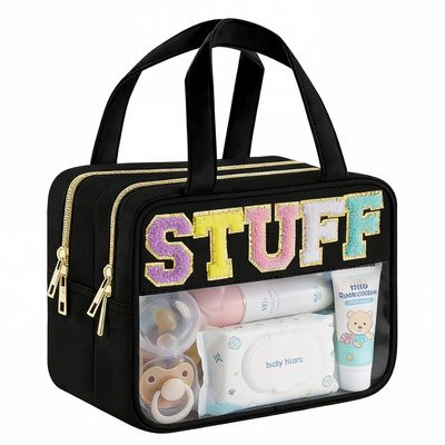 Fruobeyla Kids Toiletry Bag, Children Cosmetic Makeup Organizer, Hanging Travel Bag for Boys Girls Baby Toddler, Letter Black