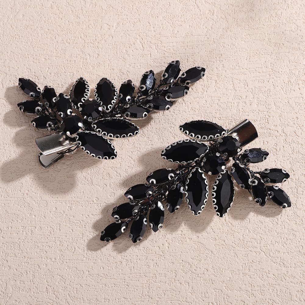 Rumtock 2pcs Black Hair Clip for Wedding Brides Women Handmade Hair Piece Bridesmaid Jewelry (Black)