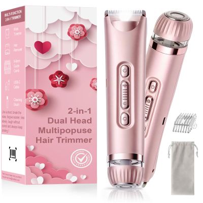 VEGITERIA Bikini Trimmer for Women- IPX7 Waterproof Electric Shaver, Painless & Flawless LED Light Electric Razors for Women for for Face, Bikini, Body, Leg, USB Rechargeable Facial Hair Removal Pink
