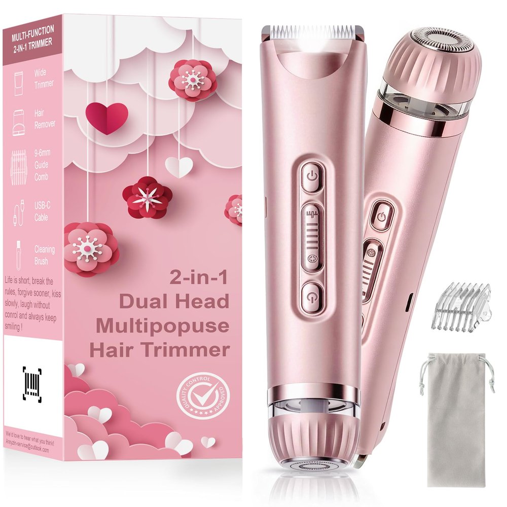 VEGITERIA Bikini Trimmer for Women- IPX7 Waterproof Electric Shaver, Painless & Flawless LED Light Electric Razors for Women for for Face, Bikini, Body, Leg, USB Rechargeable Facial Hair Removal Pink