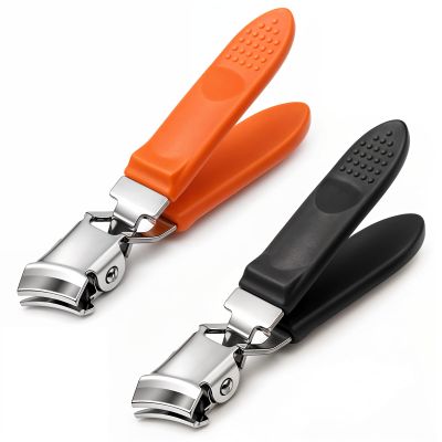 2 Pcs Wide Jaw Opening Anti-Splash Slanted Nail Clipper, Stainless Steel Angled Toenail Clippers Ingrown Curved Nail Trimmer for Thick Nails Women Men (Orange & Black)