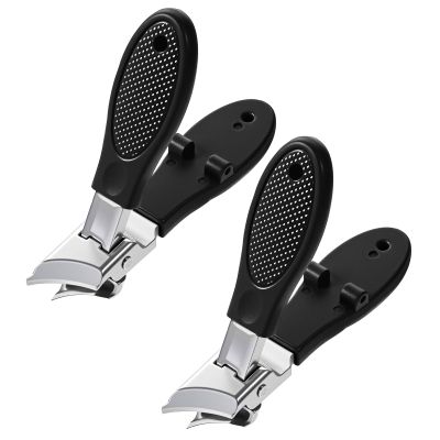 2PCS Wide Jaw Opening Toenail Clippers Anti-Splash Slanted Nail Clipper Slanted Ingrown Nail Clippers Long Handle Splashproof Nails Clipper Stainless Steel Curved Toe Trimmer for Men Women Thicknail