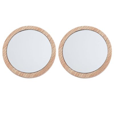 DECHOUS 2pcs Small Round Wood Makeup Mirror Set 7.5cm Pocket Compact Cosmetic Mirror Travel Portable Women Vanity with Beech and Nan Frames