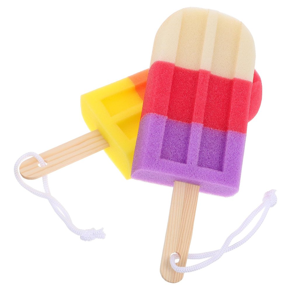 Healeved 2 Pcs Colorful Ice Cream Shape Bath Sponges Scrubber, Soft Body Wash Sponge Set with Puff for Shower and Bath Cleaning (Pink Purple + Orange Yellow)