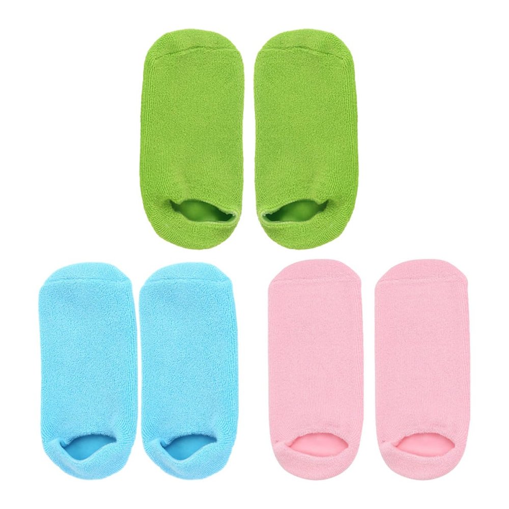 TOVINANNA 3 Pairs Moisturizing Foot Care Socks Cotton Blend with Non-Slip Dots for Salon Use, Foot Skin Hydration and Crack Prevention, One Size Fits, Pink Green Blue