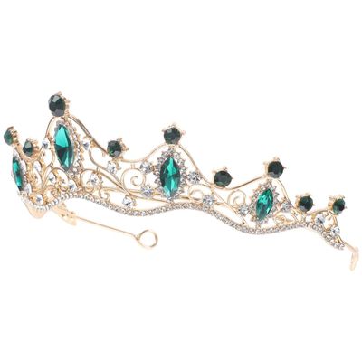 SILENRADAWN Baroque Bridal Tiara Crown Green Rhinestones Gold Base, Wedding Hair Accessories Headband for Brides and Birthday Party Decorations
