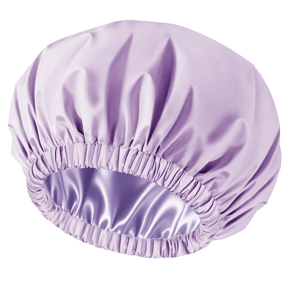 Doitory Shower Cap for Women, Reusable Waterproof Satin Lined Shower Cap