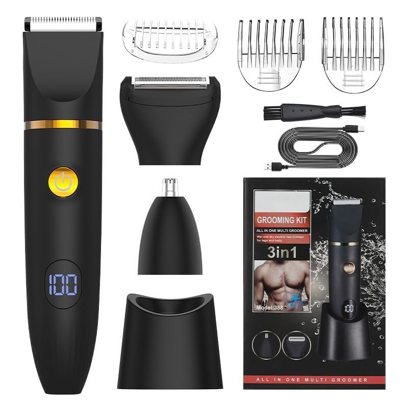 3 in 1 Electric Body Hair Trimmer for Men (Black)