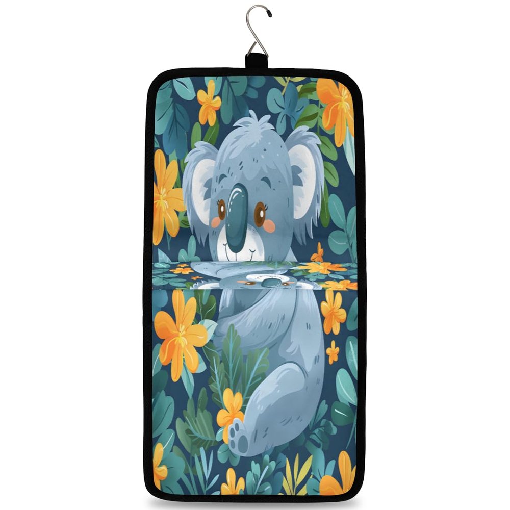 Aglebo Floral Cute Koala Hanging Toiletry Bag for Women Portable Travel Cosmetic Makeup Bag Multifunction Waterproof Toiletry Organizer with Handle for Traveling Accessories Toiletries Bag