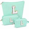 ARIVOY 3 PCS Initial Makeup Bags for Women - Cosmetic Bag for Travel Toiletry Personalized Cute Makeup Pouch Birthday Gifts for Grilfriend Wife Moms Bridesmaid Retirement Travel Gifts - Green L view 1