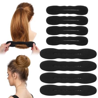 8Pcs Hair Bun Maker for Women Foam Sponge Shaper Magic Snap Roll Sponge Curler Clips Easy Bun Twister Donut Maker Hairs Updo Styling Accessories for Ballet French Twist(Black)