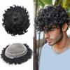 Right Hair Afro Toupee for Black Men Durable Afro Welded Mono Black Men Hair Piece Poly Hair System for Black Men8X10-25MM-120% medium light to medium density1# JET BLACK view 1