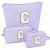 ARIVOY 3 PCS Initial Makeup Bags for Women - Cosmetic Bag for Travel Toiletry Personalized Cute Makeup Pouch Birthday Gifts for Grilfriend Wife Moms Bridesmaid Retirement Travel Gifts - Purple C view 1