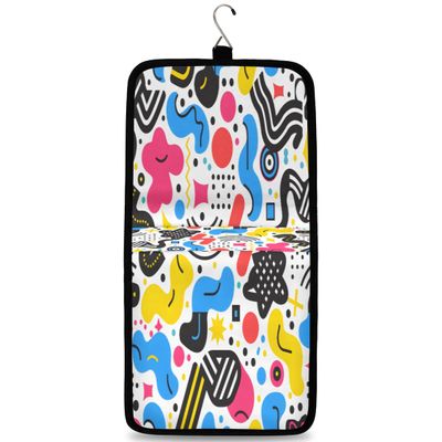 Aglebo Graffiti Geometric Pattern Hanging Toiletry Bag for Women Portable Travel Cosmetic Makeup Bag Multifunction Waterproof Toiletry Organizer with Handle for Traveling Accessories Toiletries Bag