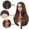 VOZIFAXIU Brown Highlight Wigs for Women 26 Inch Long Layered Wig Middle Part Brown Mix Blonde Wig Synthetic Heat Resistant Wig for Daily Party Use view 4